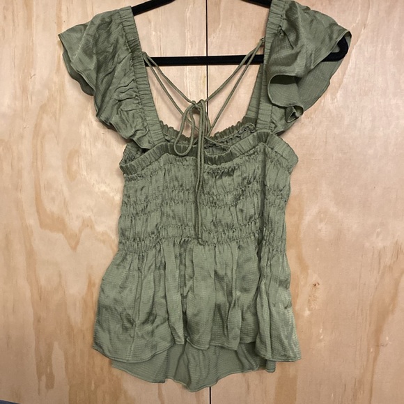 NWT Ted Baker London Alovia Smock Bodice Top Lace Up Back Size 4 Mid-Green - Picture 5 of 7